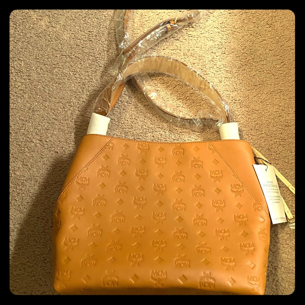 MCM Cognac Hobo Bag in Monogram Leather